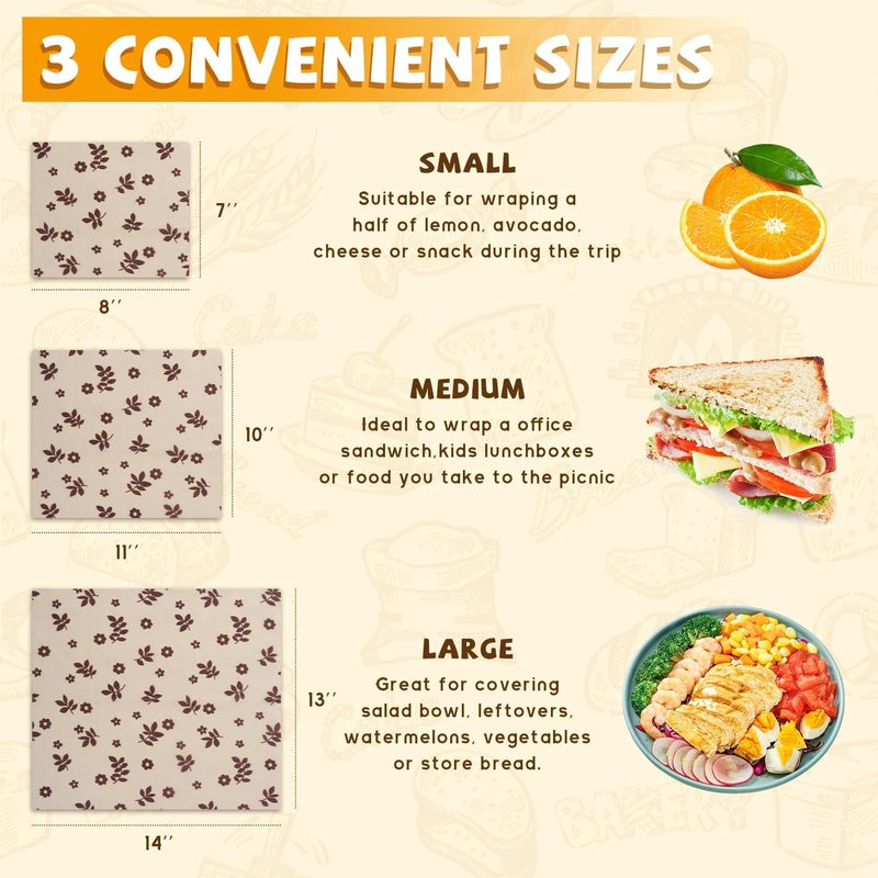 Vakeen Beeswax Bread Bags, Reusable Organic Linen Beeswax Bread Bag for Sourdough, Keep Fresh and Large Capacity Portable Sourdough Storage Bags & 3 Beeswax Wraps for Gifting, Must-Have Baking Accessories - Image 5